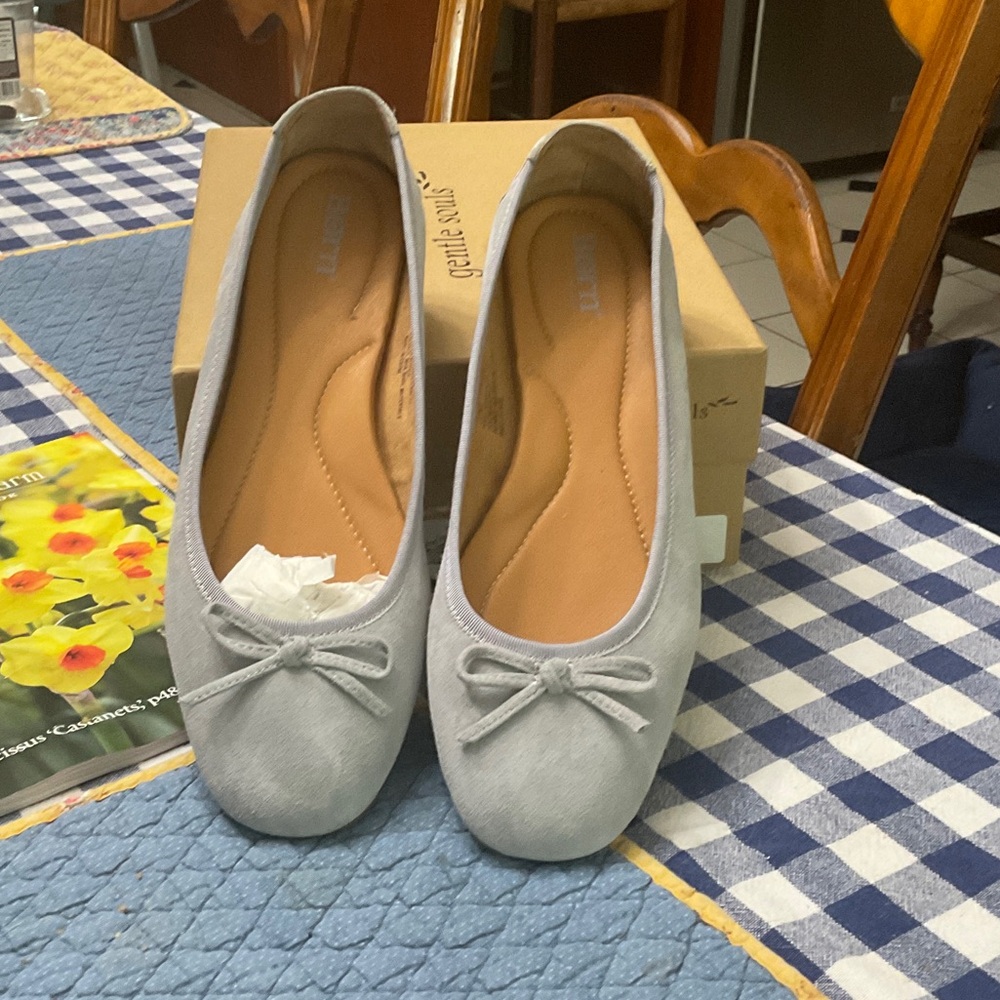 Born Light Gray suede women’s ballet flats